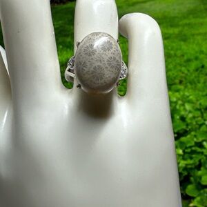 Beautiful Coral Jade White Copper Adjustable Ring